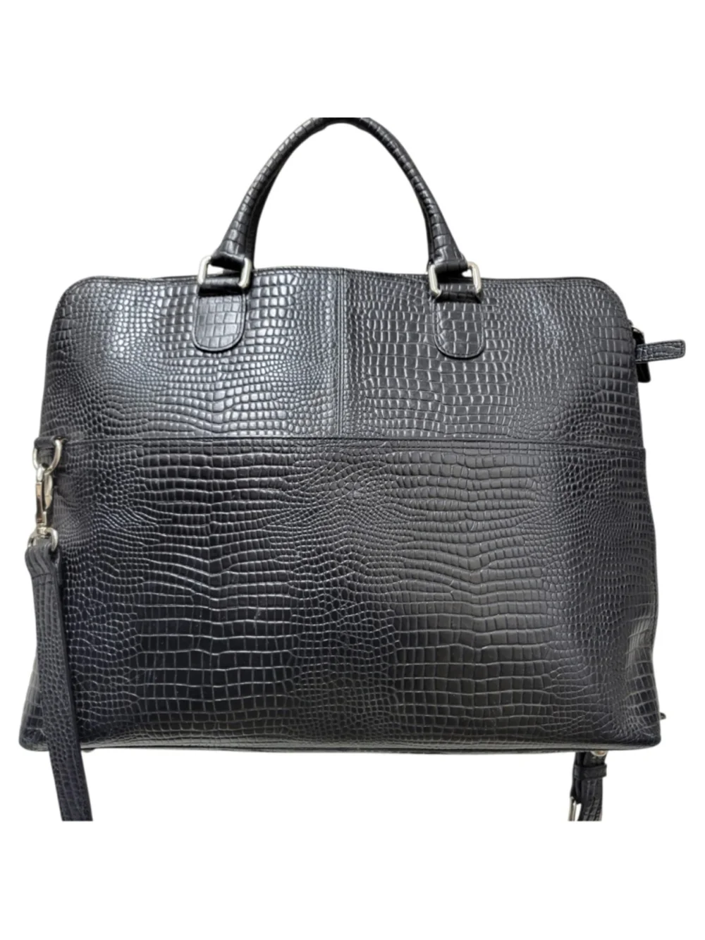 Levenger Crocodile Embossed Genuine Leather Messenger Briefcase Crossbody Bag